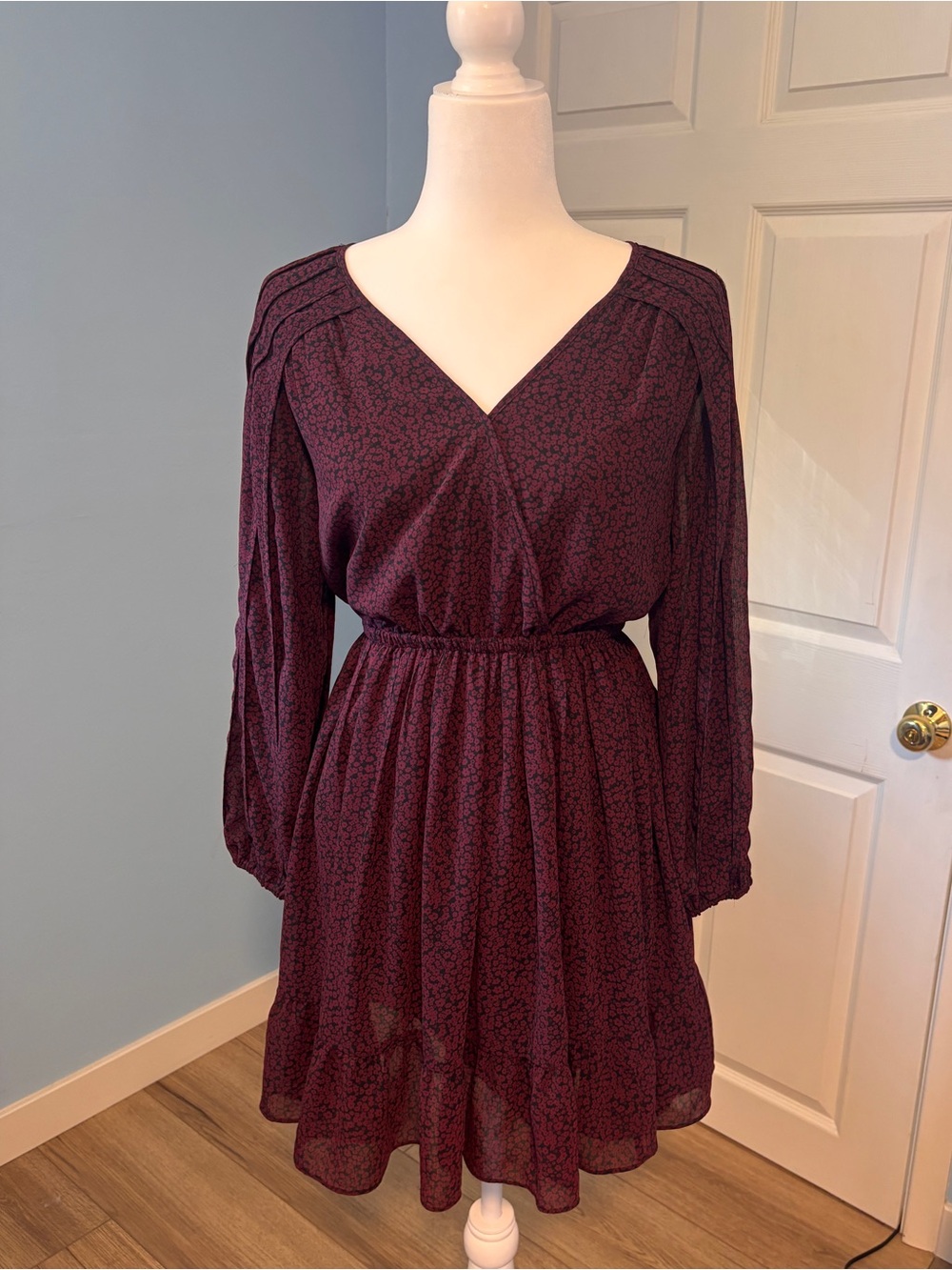 🆕Madewell Burgundy Floral Wrap Mini Dress ~ Size XS